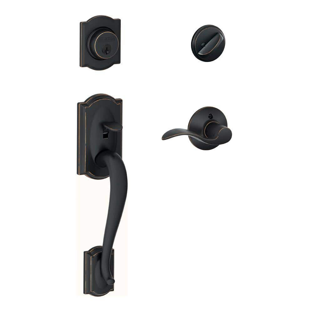 Schlage Camelot Aged Bronze Single Cylinder Entry Handleset with Accent Handle