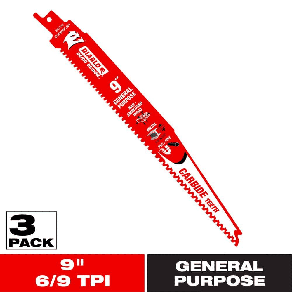 DIABLO 9 in. 6/9 TPI Demo Demon Carbide Teeth Reciprocating Saw Blades for Gene