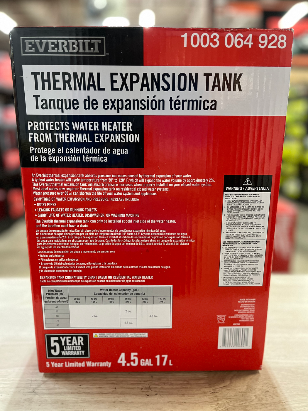 Everbilt 4.5 Gal Thermal Expansion Tank Heavy-Duty Diaphragm HDET4G