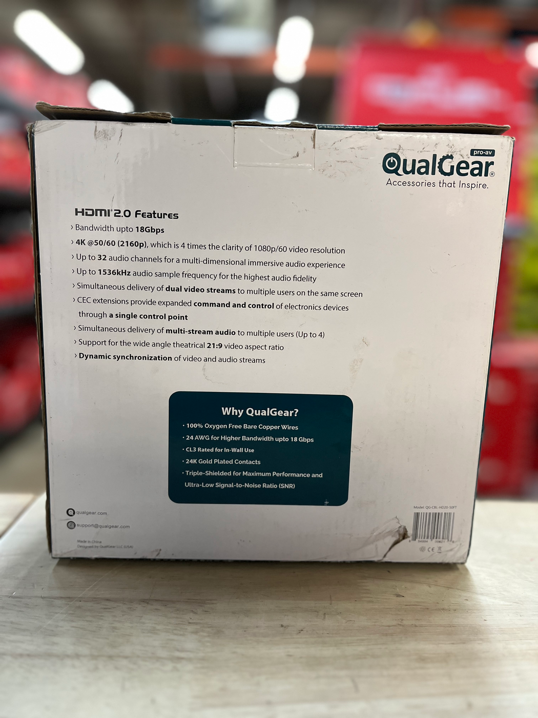 QualGear High Speed Long HDMI 2.0 Cable with Ethernet, 50 ft.