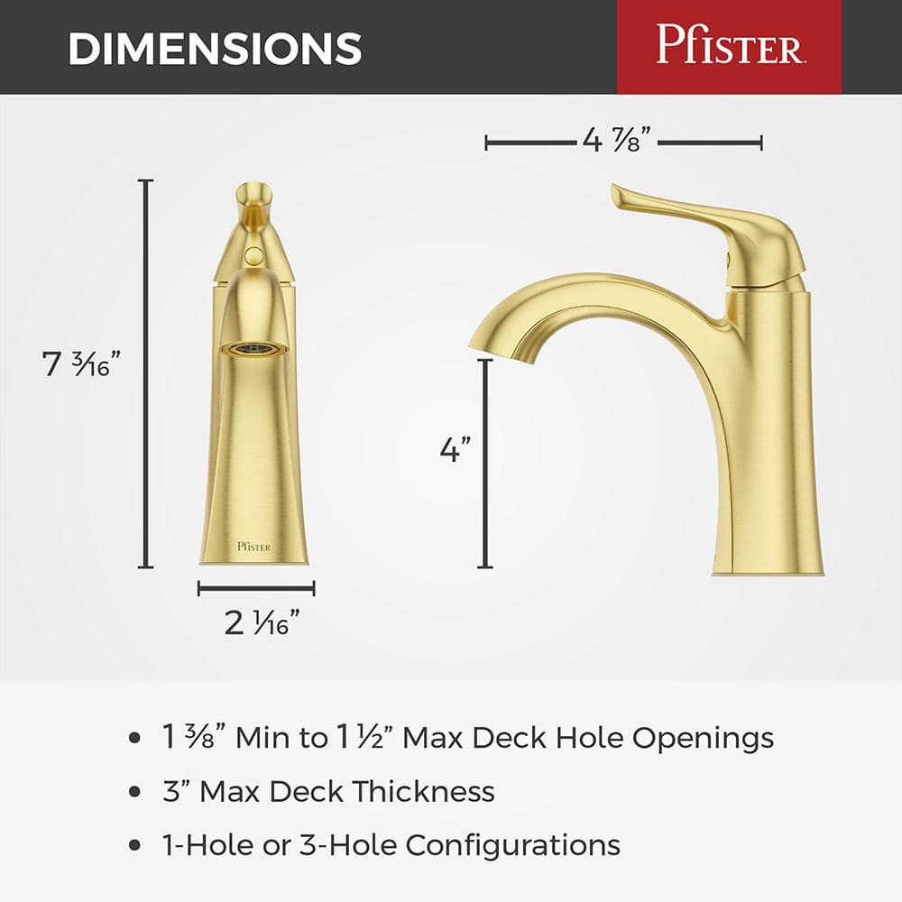 Pfister Willa Single Handle Single Hole Bathroom Faucet With Deck plate in Brus