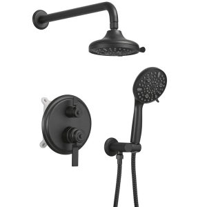 BWE Single Handle 1-Spray Round Rain Shower Faucet Set 1.8 GPM with Dual Functi