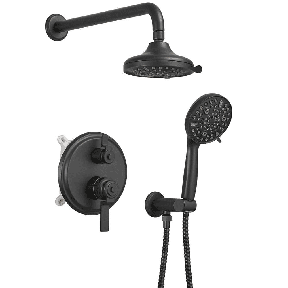 BWE Single Handle 1-Spray Round Rain Shower Faucet Set 1.8 GPM with Dual Functi