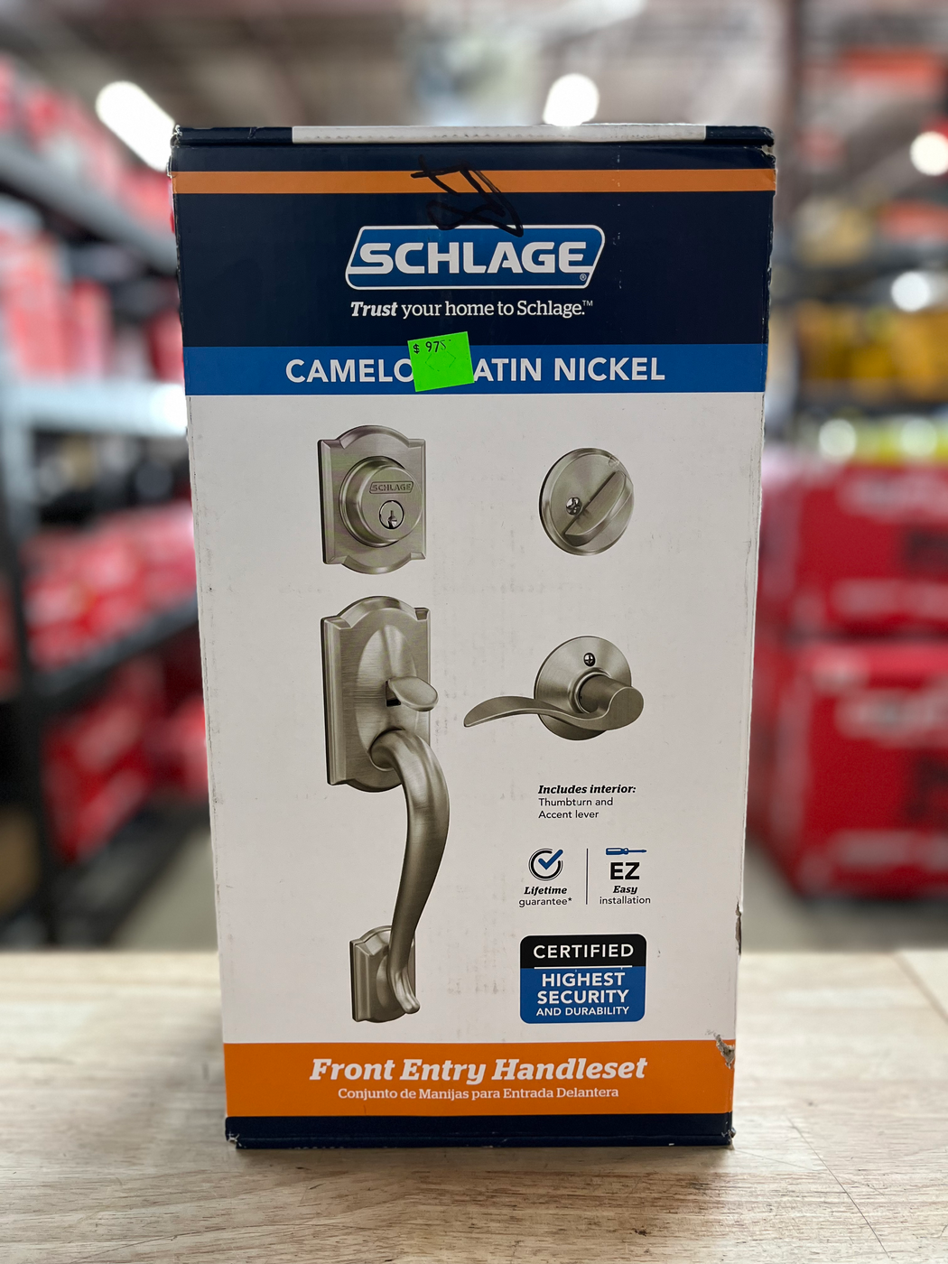 Schlage Camelot Satin Nickel Single Cylinder Door Handleset with Accent Handle