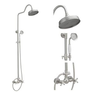 BWE 2-Spray High-Pressure Wall Bar Shower Kit with Hand Shower 2 Cross Handles