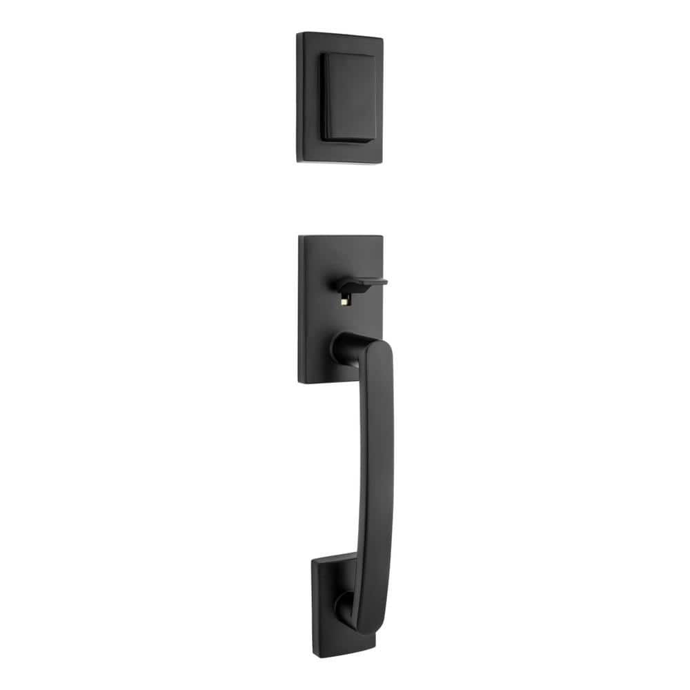 Baldwin Prestige Spyglass Matte Black Single Cylinder Door Handleset with Squar