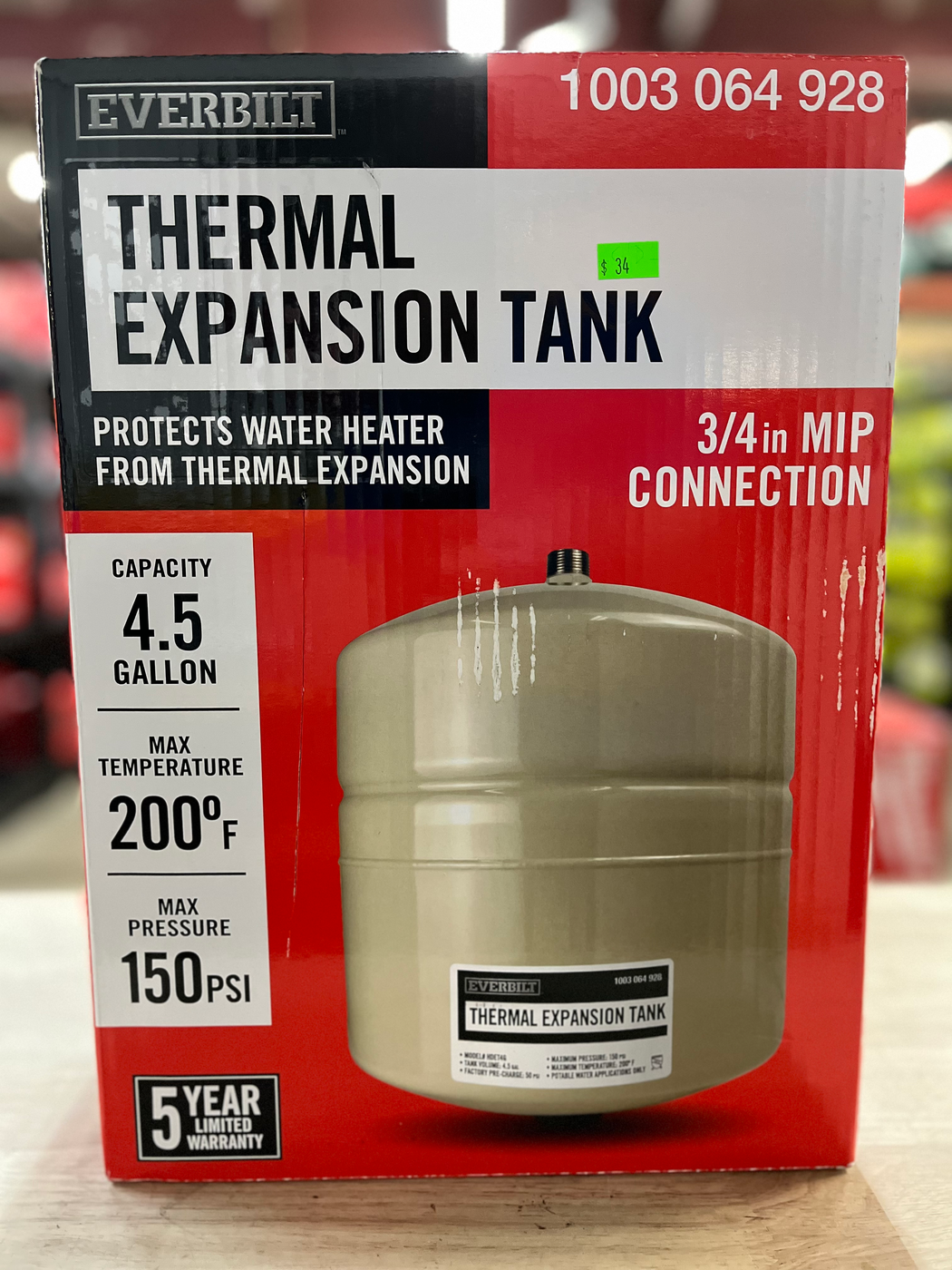 Everbilt 4.5 Gal Thermal Expansion Tank Heavy-Duty Diaphragm HDET4G
