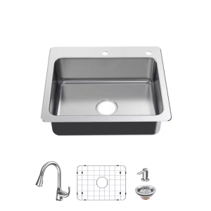Bratten 25 in. Drop-In Single Bowl 18 Gauge Stainless Steel Kitchen Sink with Pu