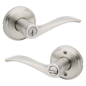 Kwikset Sedona Satin Nickel Reversible Round Wave Keyed Entry Door Handle featu