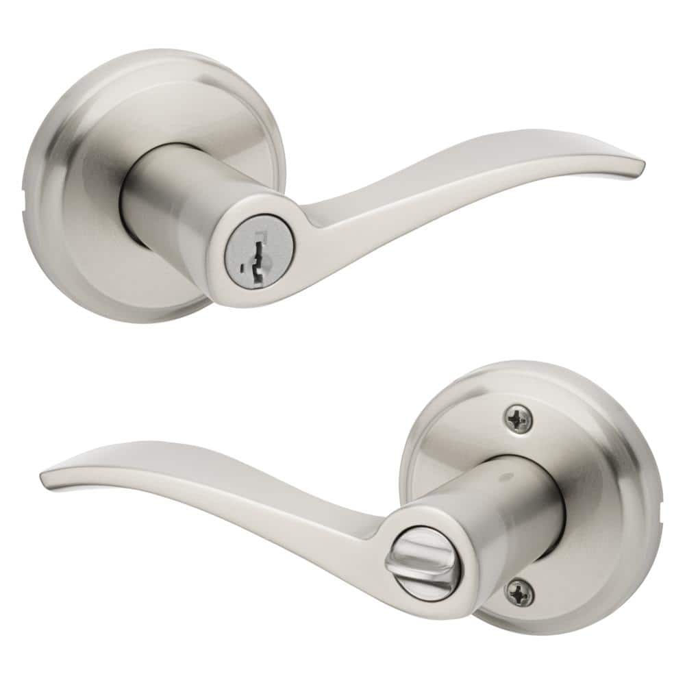 Kwikset Sedona Satin Nickel Reversible Round Wave Keyed Entry Door Handle featu
