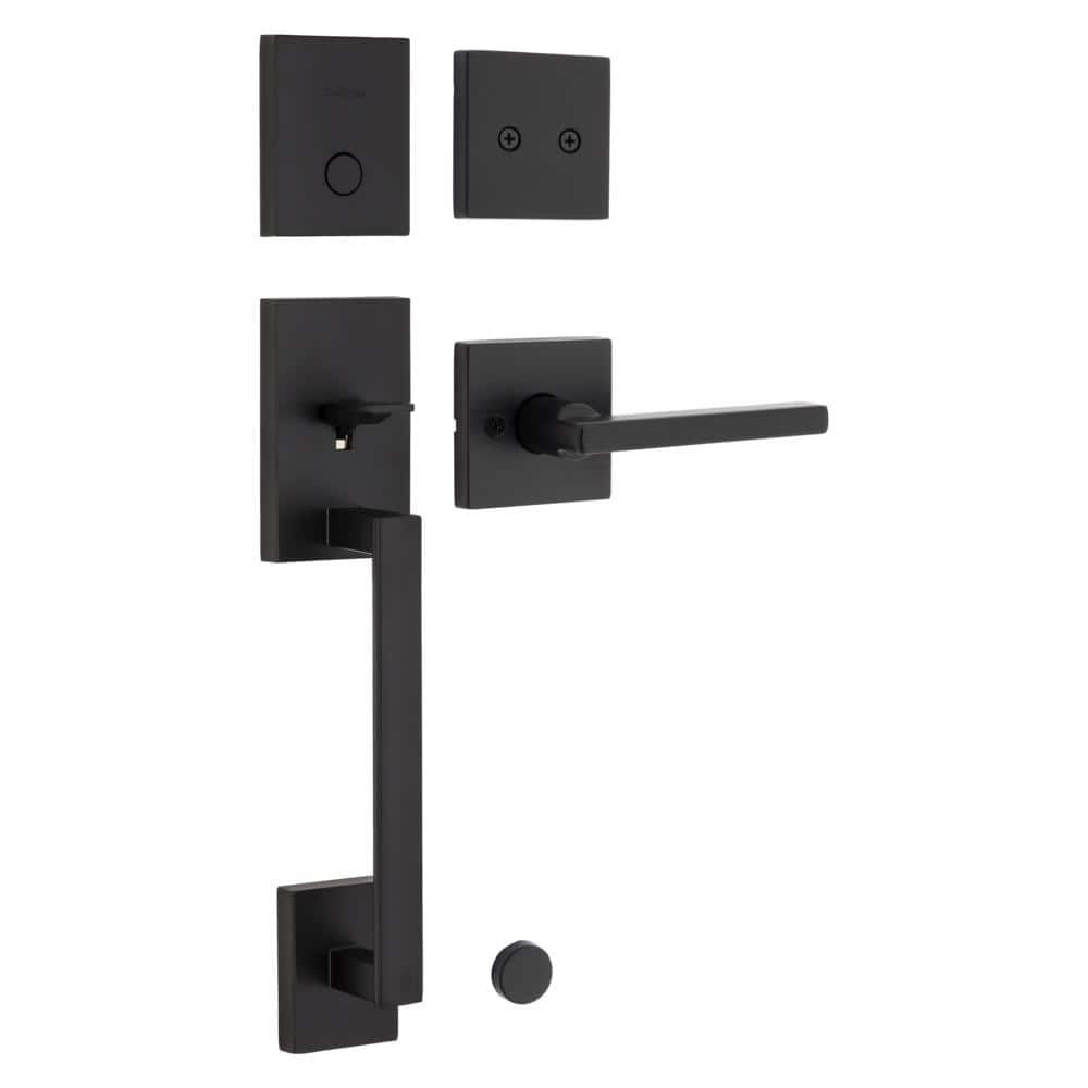 Kwikset San Clemente Dummy Door Handleset with Square Halifax Handle in Matte B