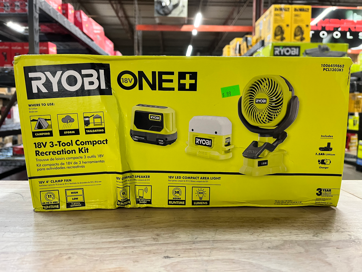 RYOBI ONE+ 18V 3-Tool Campers Kit with Light, Speaker, Fan