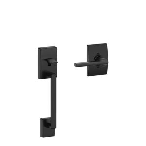 Schlage Century Matte Black Door Handleset Grip with Latitude Door Handle and C