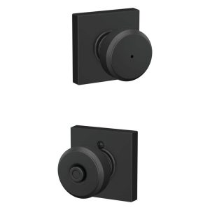 Schlage Bowery Matte Black Privacy Bed/Bath Door Knob with Collins Trim F40 G B