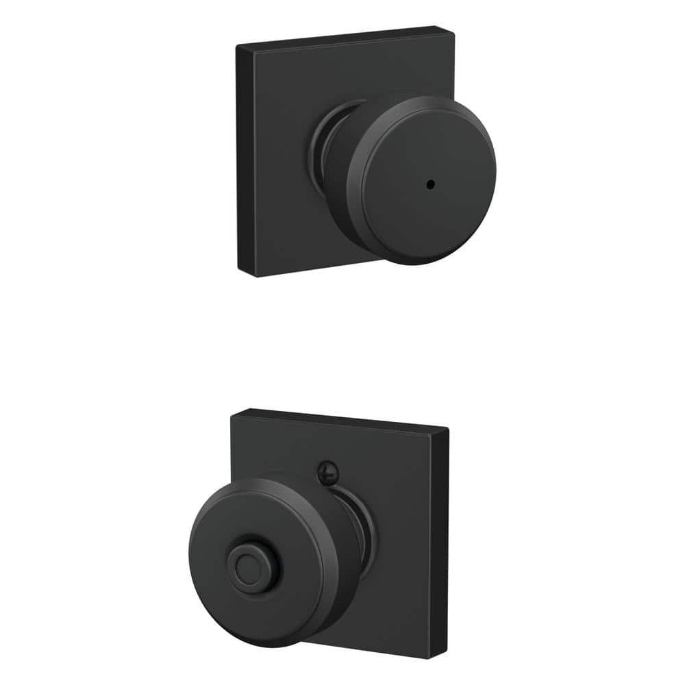 Schlage Bowery Matte Black Privacy Bed/Bath Door Knob with Collins Trim F40 G B