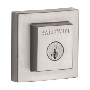 Baldwin Prestige Spyglass Satin Nickel Square Single Cylinder Deadbolt Featurin