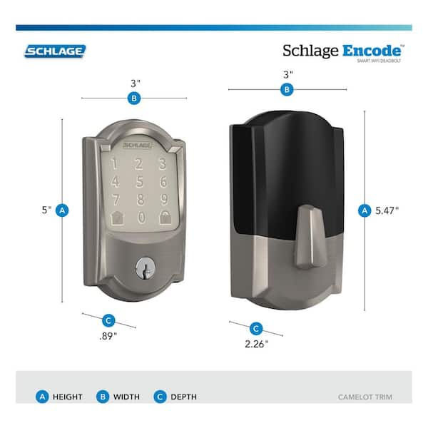 Schlage Camelot Satin Nickel Encode Wifi Electronic Touchscreen Door Deadbolt A