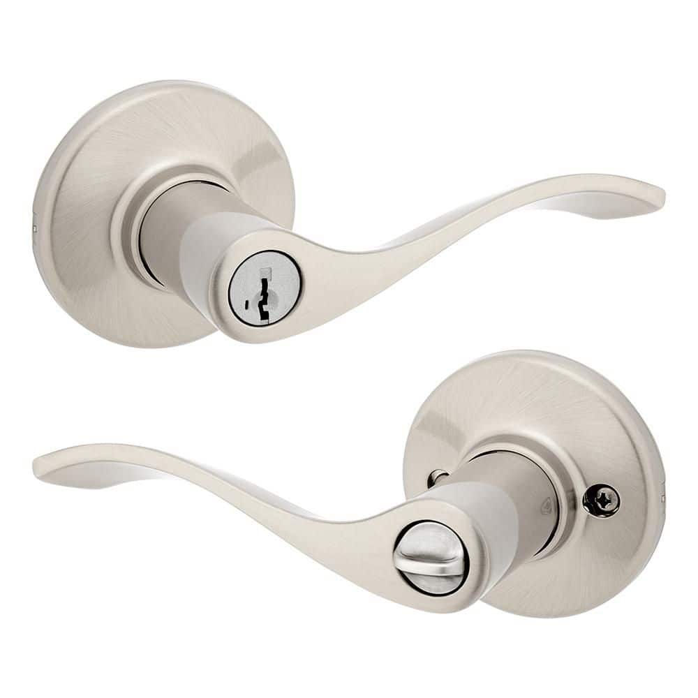 Kwikset Balboa Satin Nickel Keyed Entry Door Handle featuring SmartKey Security