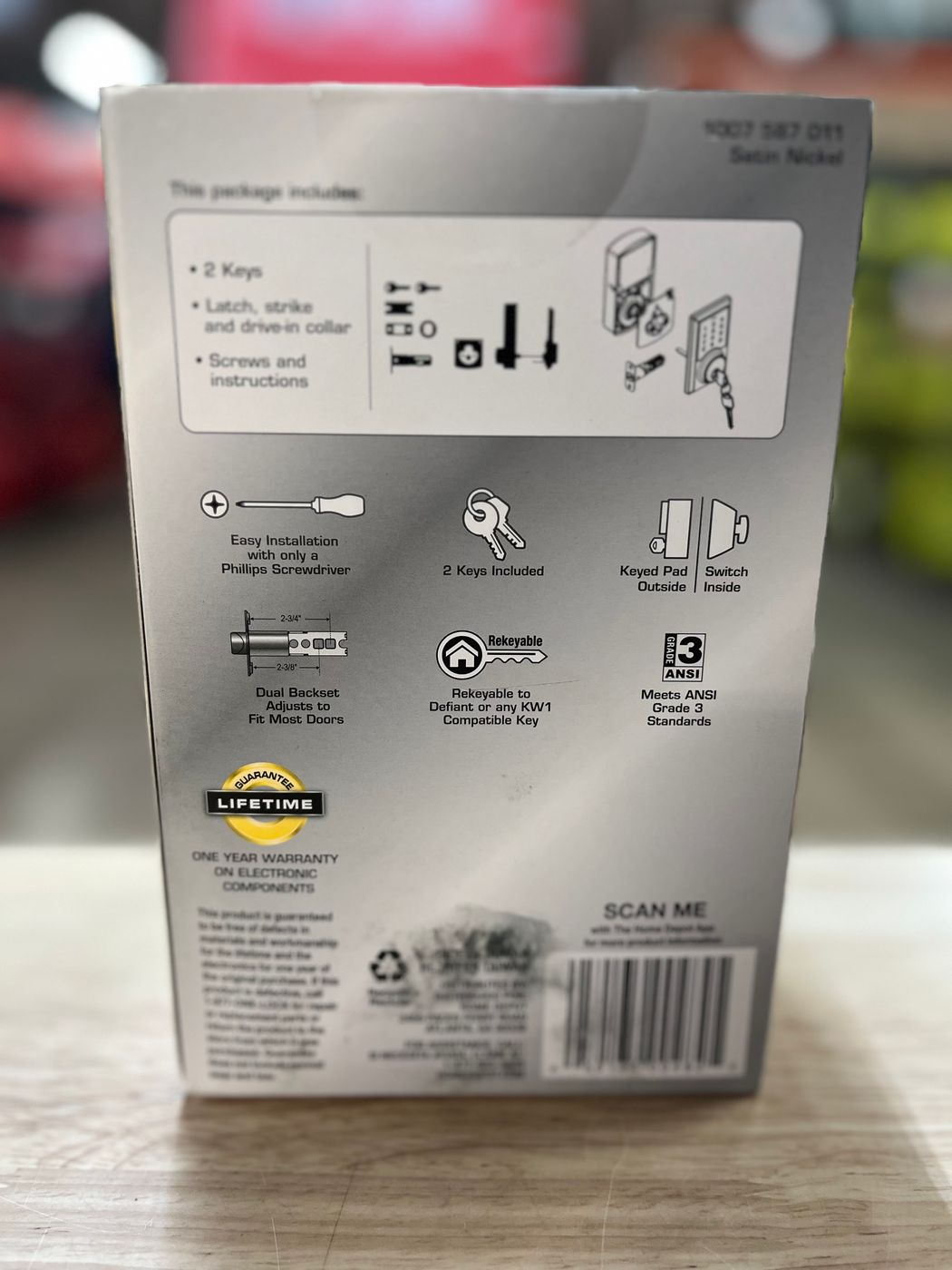 Defiant Square Satin Nickel Electronic Single Cylinder Touchpad Deadbolt
