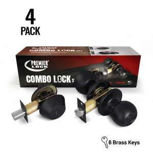 Black Entry Lock Set Door Knob & Deadbolt with 24 SC1 Keys, (4-Pack, Keyed Alik
