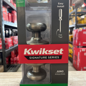 Kwikset Juno Antique Brass Passage Hall/Closet Door Knob with Microban Antimicr