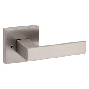 Kwikset Singapore Square Satin Nickel Bed/Bath Door Handle with Microban and Lo