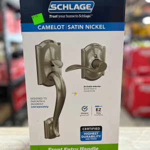 Schlage Camelot Satin Nickel Door Handleset Grip with Accent Door Handle and Ca