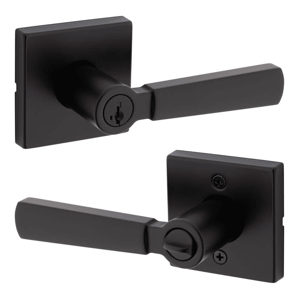 Kwikset Perth Matte Black Square Keyed Entry Door Lever
