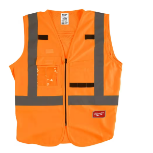 Large/X-Large Orange Class 2 High Visibility Safety Vest with 10 Pockets