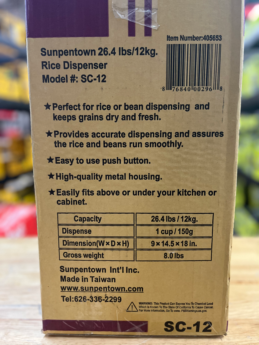 Sunpentown 26lbs Rice Dispenser