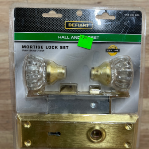 Defiant 2 in. Victorian glass knob mortise lock set
