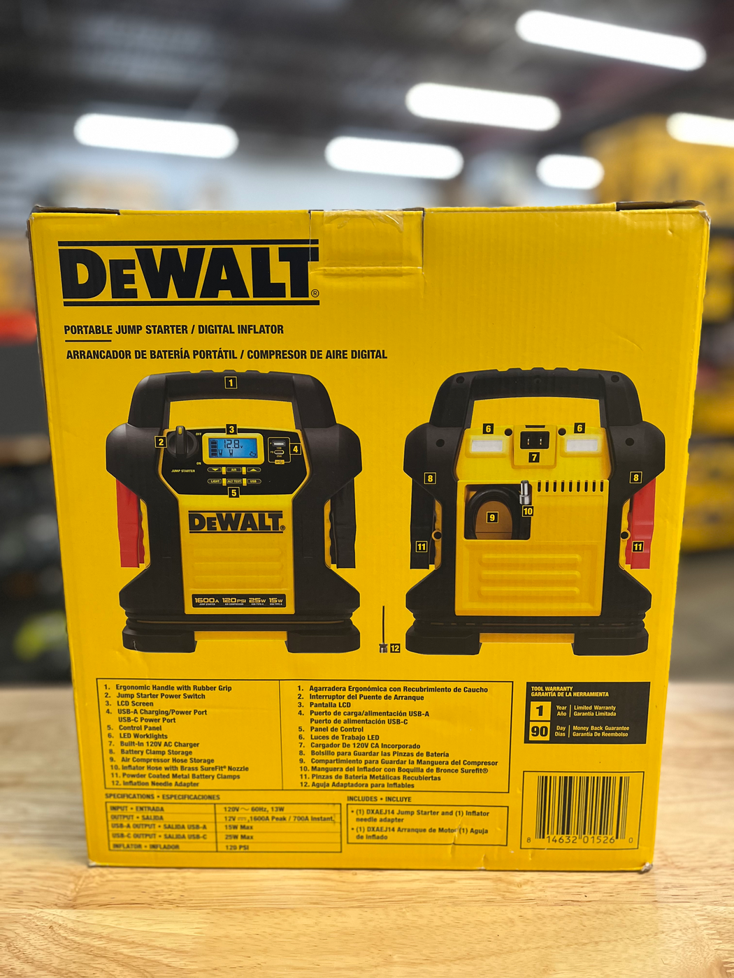 DEWALT 1600 Peak Amp Jump Starter with Digital Compressor and USB Power Bank DX