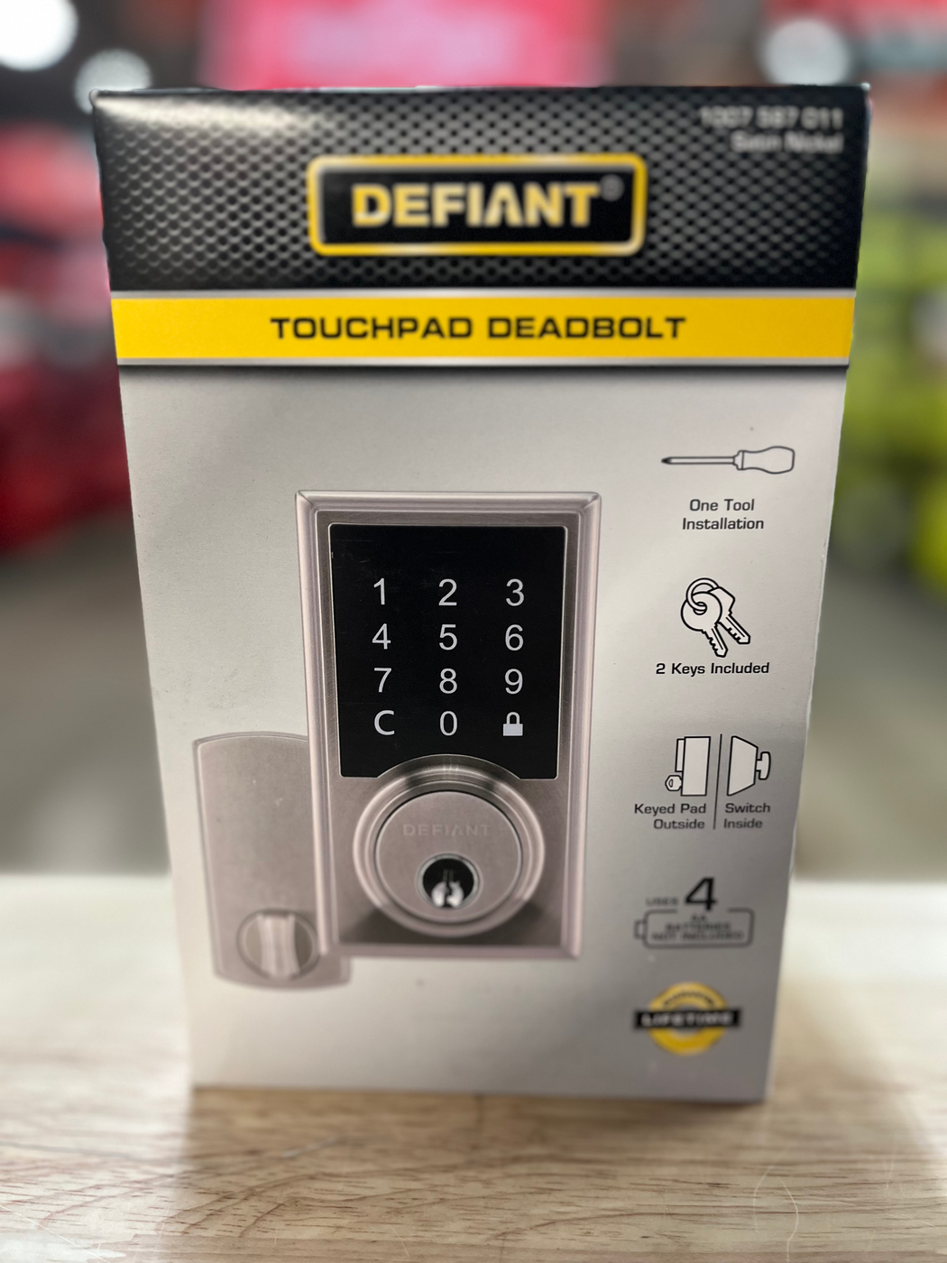Defiant Square Satin Nickel Electronic Single Cylinder Touchpad Deadbolt
