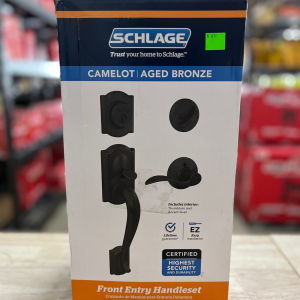 Schlage Camelot Aged Bronze Single Cylinder Entry Handleset with Accent Handle