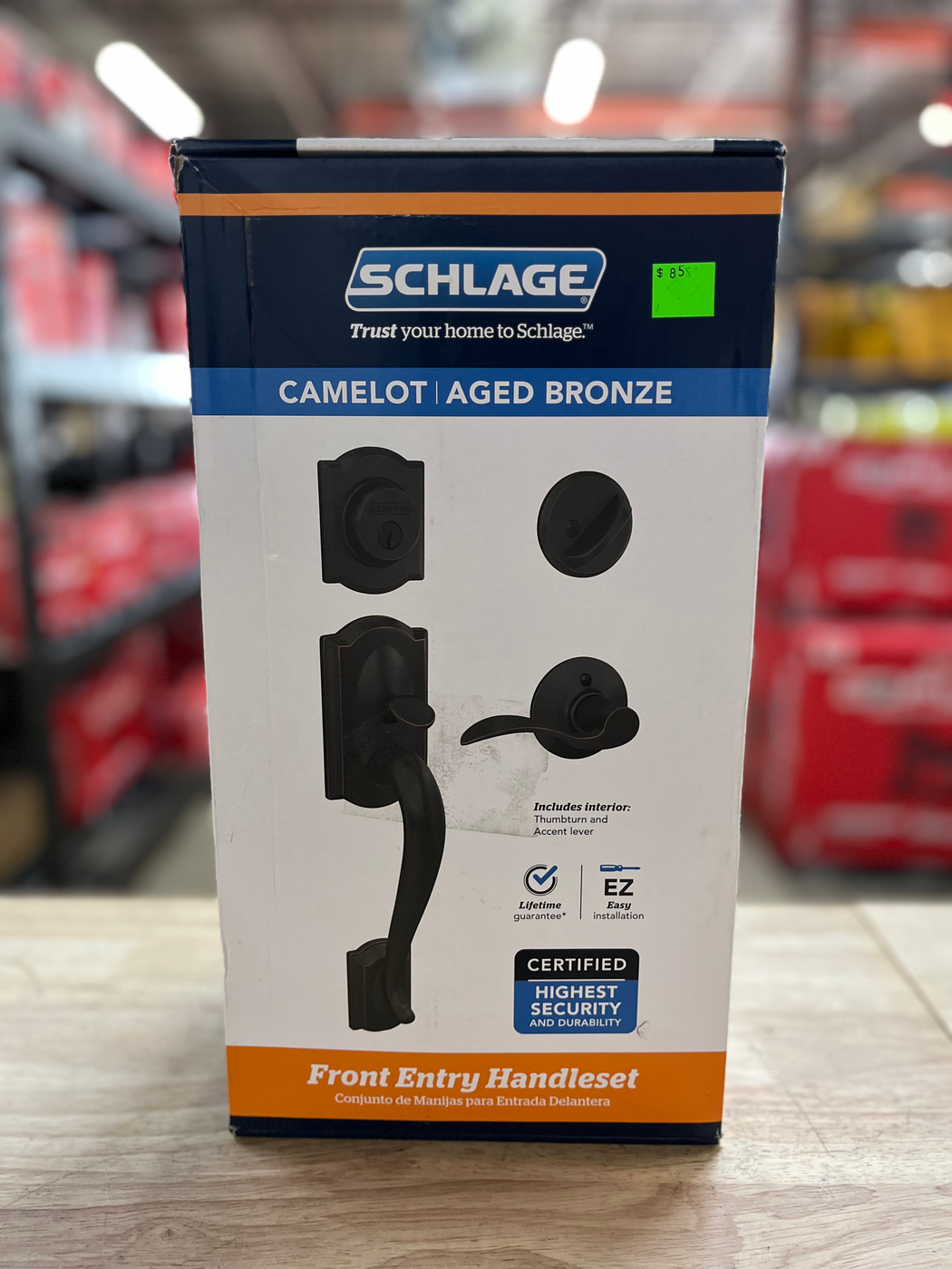 Schlage Camelot Aged Bronze Single Cylinder Entry Handleset with Accent Handle