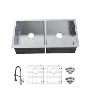 Glacier Bay Professional Zero Radius 32 in. Undermount Double Bowl 16 Gauge Sta